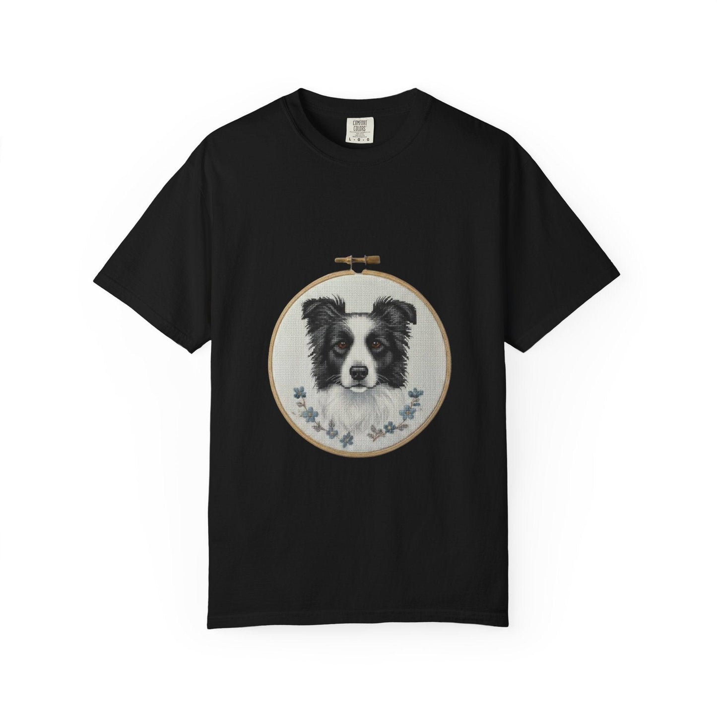 Border Collie Shirt, Dog Mom Gift, Cross Stitch Dog Portrait Tee, Embroidery Hoop Floral Pet Lover Top