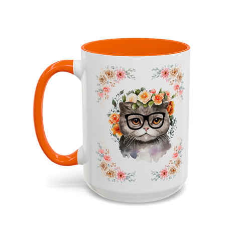 Geeky Goddess Gray Cat Accent Coffee Mug