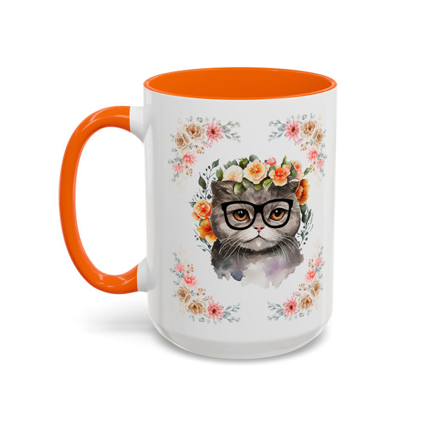 Geeky Goddess Gray Cat Accent Coffee Mug