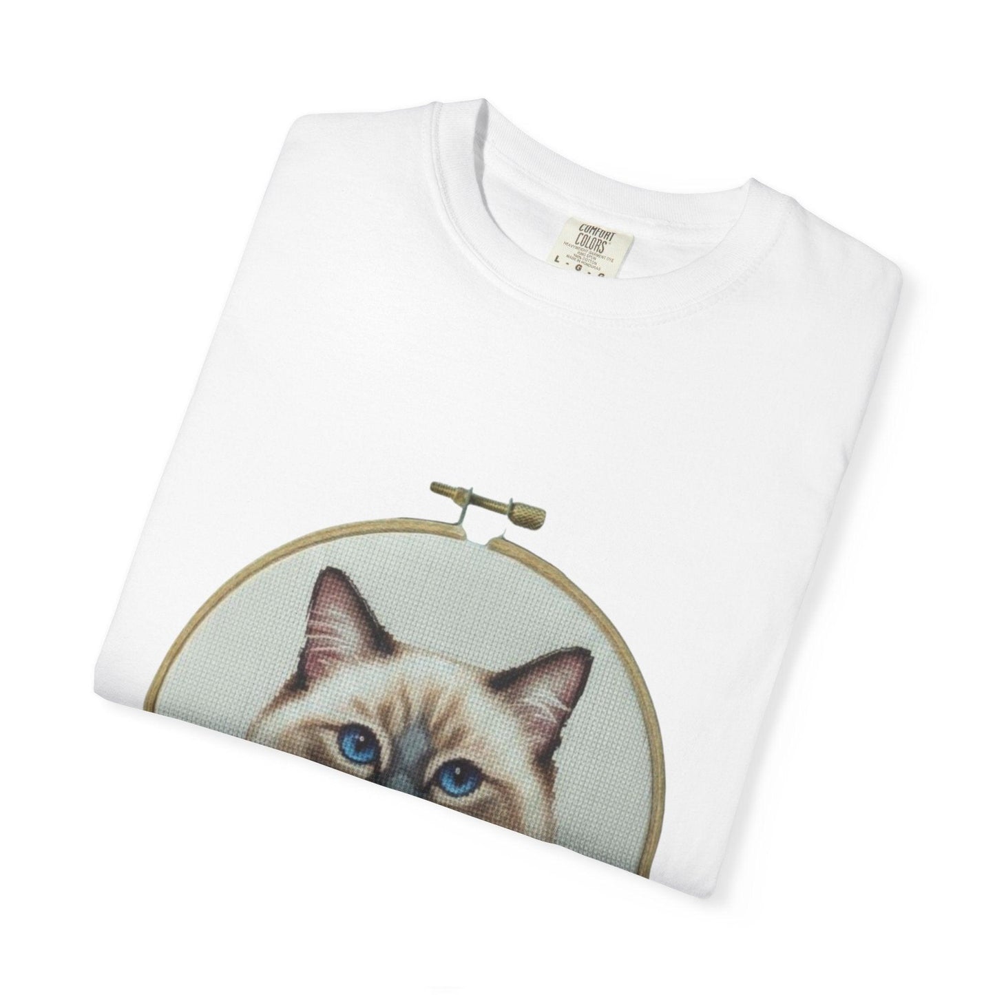 Ragdoll Cat Shirt, Blue Eyed Cat Mom Gift, Cross Stitch Cat Portrait, Embroidered Pet Lover Tee