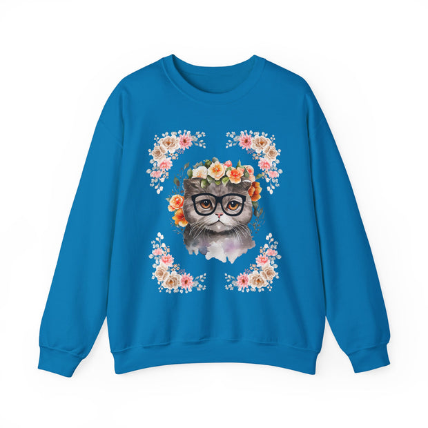 Geek Goddess Gray Cat Unisex Crewneck Sweatshirt