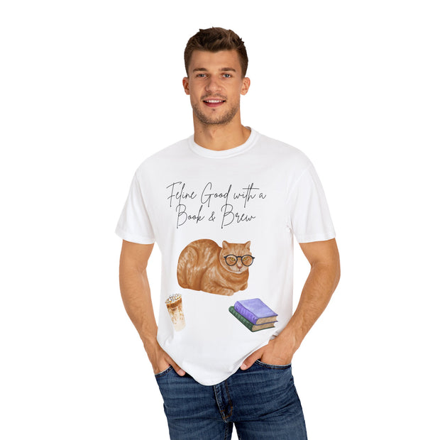 'Feline Good with a Book & Brew' Unisex T-Shirt