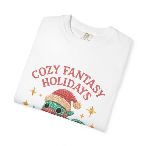 Cozy Fantasy Holidays Tee, Unisex Christmas T-shirt, Cute Dragon Apparel, Holiday Gift, Festive Graphic Tee