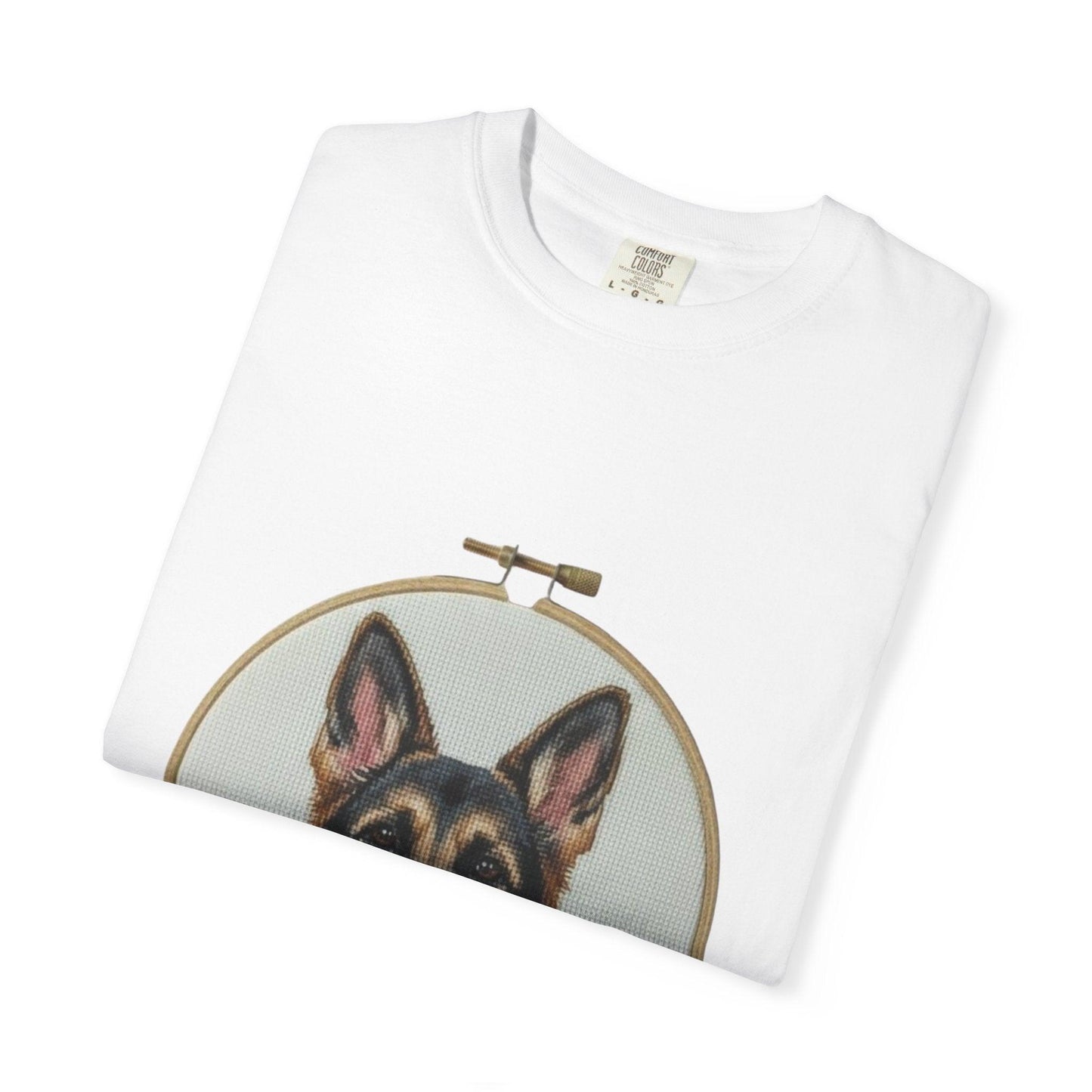 German Shepherd Portrait T-Shirt | Embroidery Hoop Dog Illustration