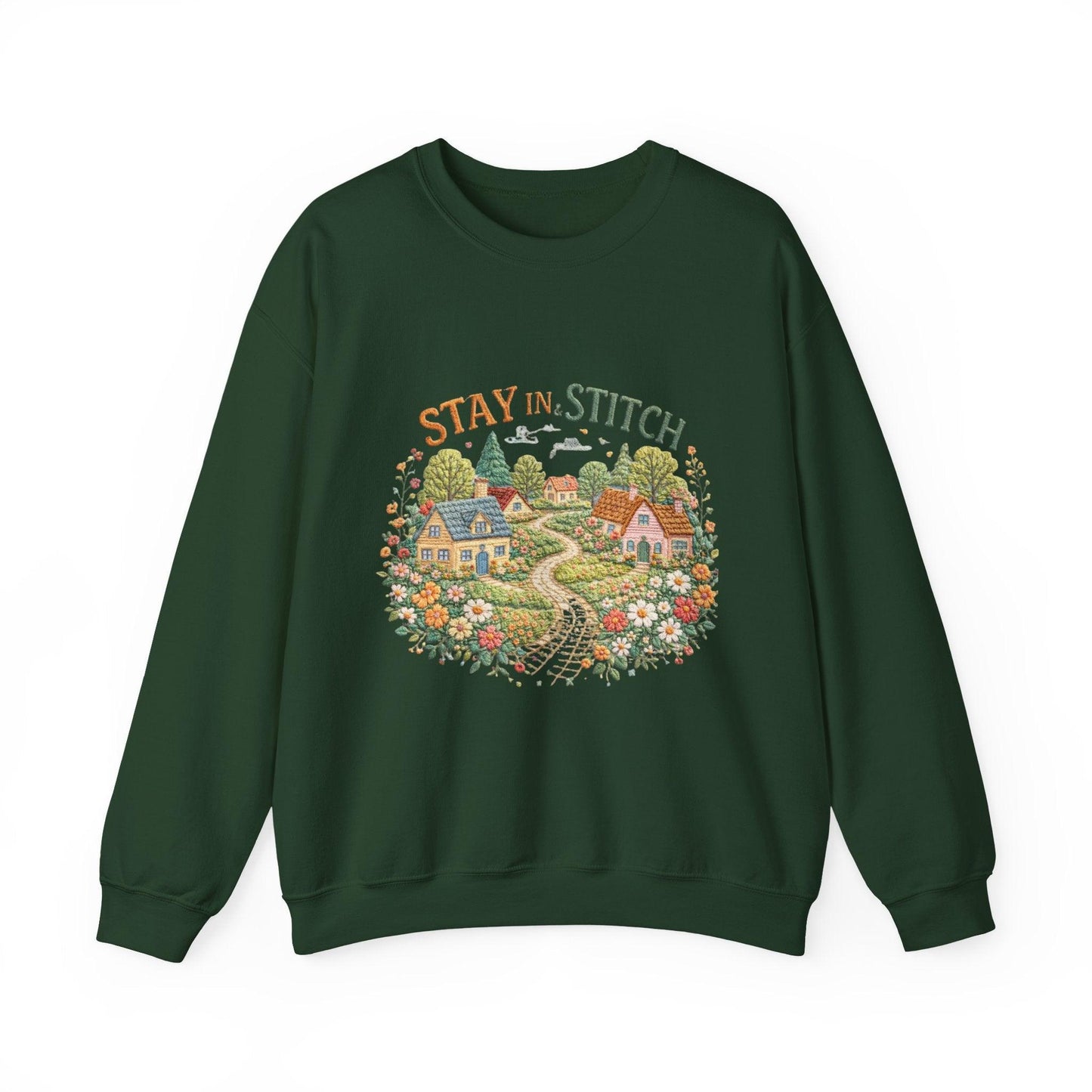 Stay in Stitch cottage garden Sweatshirt | cozy village embroidery design