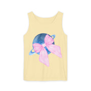 Blue Saturn Wrapped In Pink Bow Unisex Tank Top