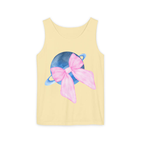 Blue Saturn Wrapped In Pink Bow Unisex Tank Top