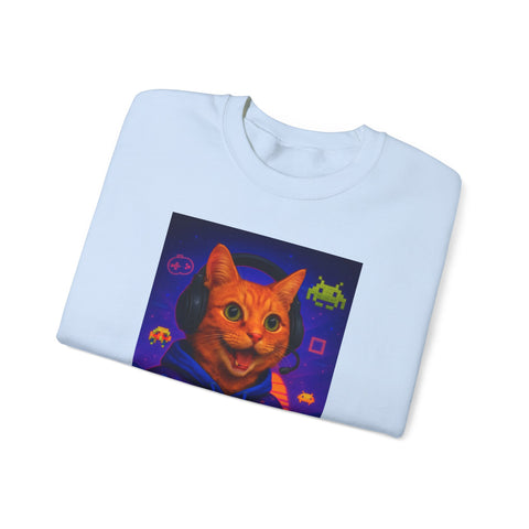 Gaming Cat Crewneck Sweatshirt, Funny Gift for Gamers, Cozy Cat Lover Apparel, Cute Sweatshirt for Gaming Night, Unisex Cat Sweatshirt