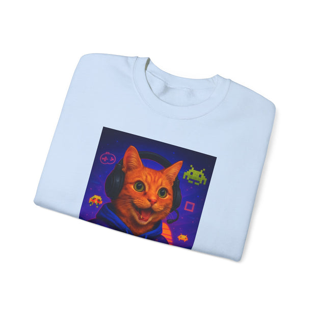 Gaming Cat Crewneck Sweatshirt, Funny Gift for Gamers, Cozy Cat Lover Apparel, Cute Sweatshirt for Gaming Night, Unisex Cat Sweatshirt