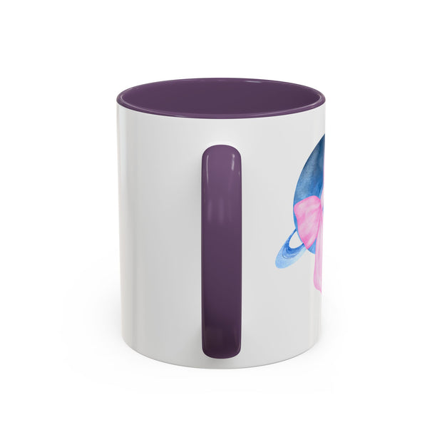 Blue Saturn Wrapped In A Pink Bow Accent Coffee Mug