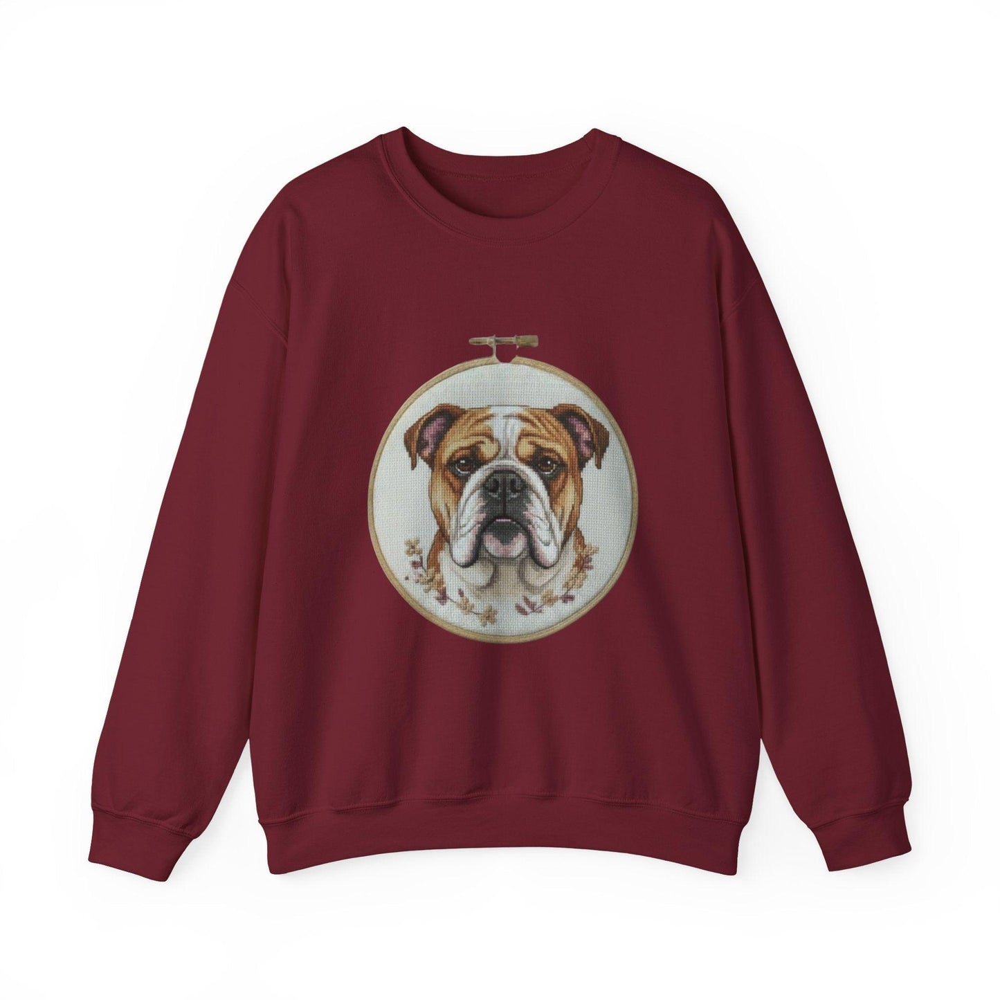English Bulldog Portrait Sweatshirt | Vintage Embroidery Hoop Dog Crewneck
