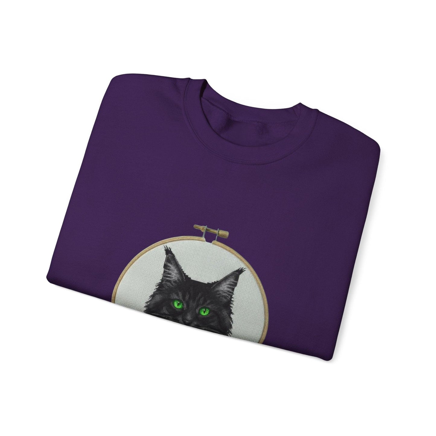 Black Cat Portrait Sweatshirt | Embroidery Hoop Floral Crewneck
