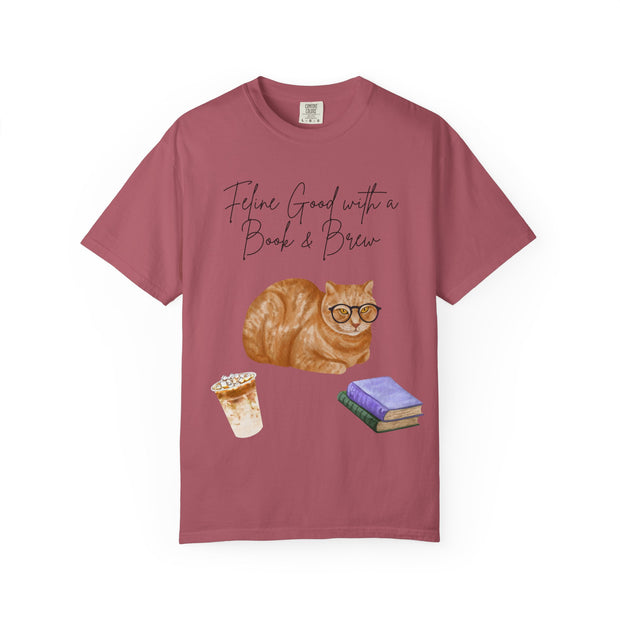 'Feline Good with a Book & Brew' Unisex T-Shirt