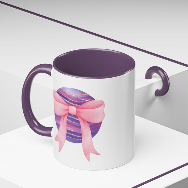 Pink/Purple Planet Wrapped In A Bow Accent Coffee Mug