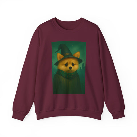 Cozy Witch Pomeranian Dog Sweatshirt, Animal Lover Sweatshirt, Halloween Apparel, Unisex Crewneck, Gift for Dog Mom