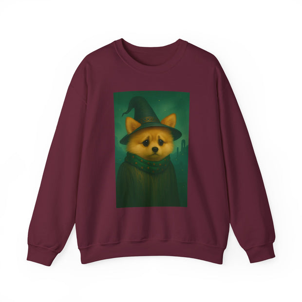 Cozy Witch Pomeranian Dog Sweatshirt, Animal Lover Sweatshirt, Halloween Apparel, Unisex Crewneck, Gift for Dog Mom