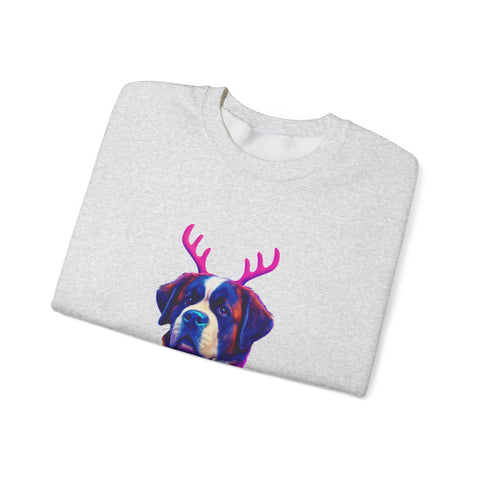 Saint Bernard with Reindeer Antlers sweatshirt | Holiday Dog Sweater Design