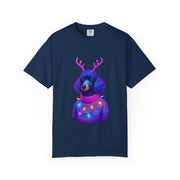 Poodle with Antlers in Light-Up Sweater T-Shirt | Neon Holiday Dog Design