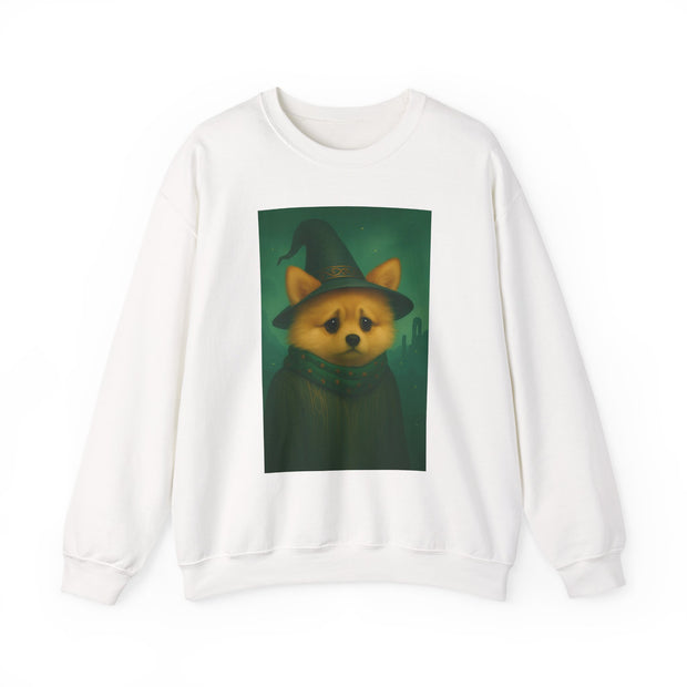 Cozy Witch Pomeranian Dog Sweatshirt, Animal Lover Sweatshirt, Halloween Apparel, Unisex Crewneck, Gift for Dog Mom
