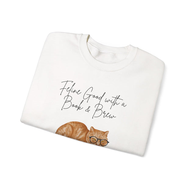 'Feline Good With A Book & Brew' Unisex Crewneck Sweatshirt
