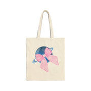 Blue Saturn Wrapped In Pink Bow Cotton Canvas Tote Bag