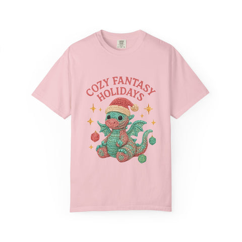 Cozy Fantasy Holidays Tee, Unisex Christmas T-shirt, Cute Dragon Apparel, Holiday Gift, Festive Graphic Tee