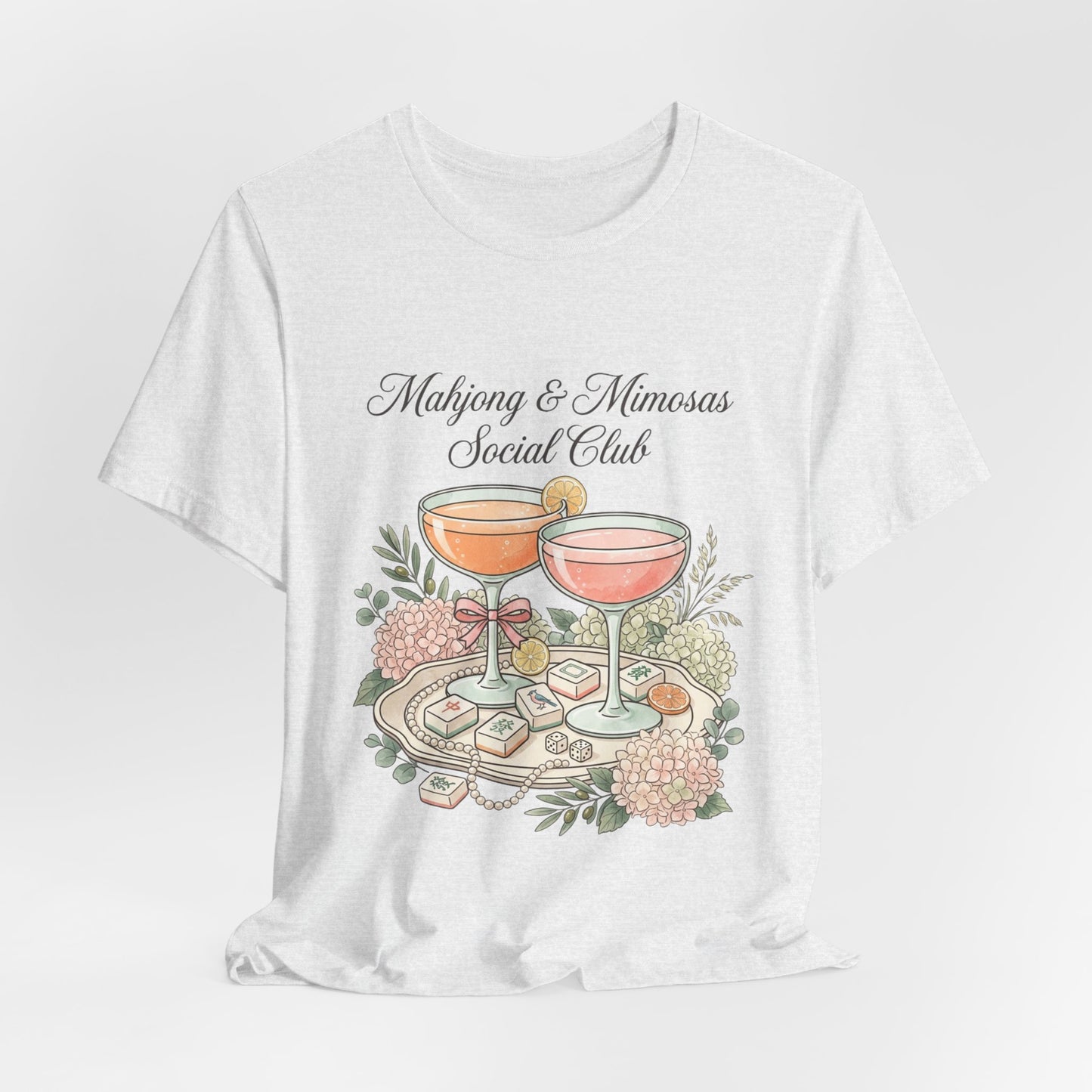 Mahjong & Mimosas Shirt, Mahjong Social Club Tee, Pastel Mahjong Graphic T-Shirt, Brunch Club Gift for Her