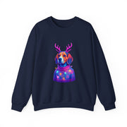 Beagle with Reindeer Antlers Sweatshirt | Colorful Holiday Dog Illustration
