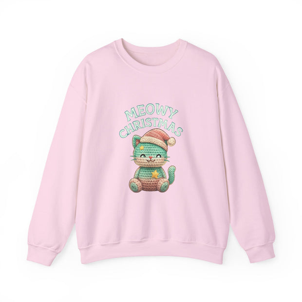 Meowy Christmas Sweatshirt, Cozy Cat Crewneck, Cat Lover Gift, Holiday Apparel, Winter Fashion