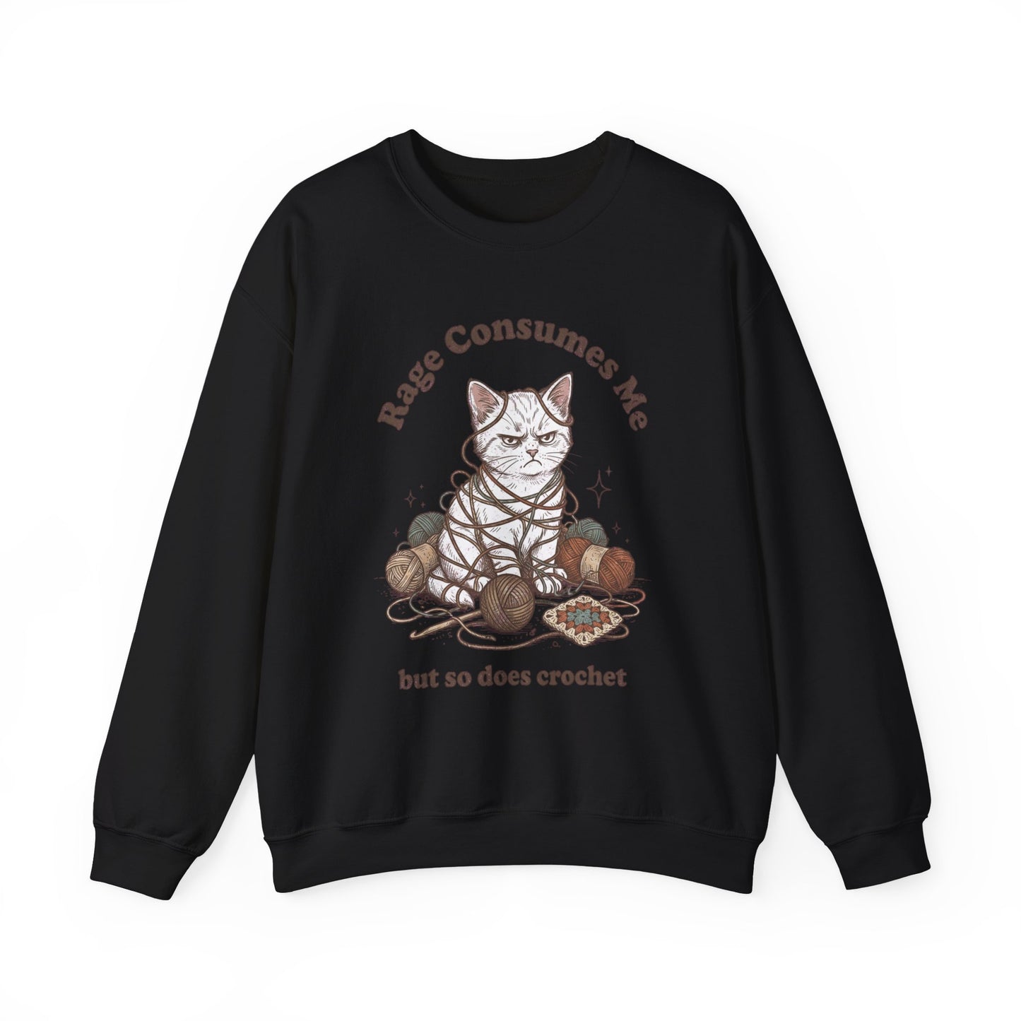 Rage Consumes Me Crochet Cat Shirt, Funny Knitting Tee, Grandma Hobbies Sweatshirt