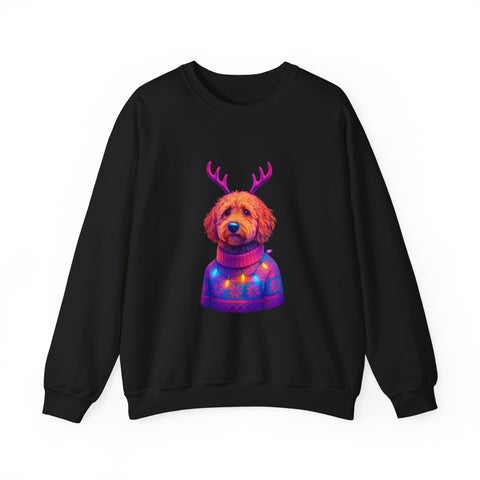 Golden Doodle with Reindeer Antlers Sweatshirt | Holiday Dog Sweater Design