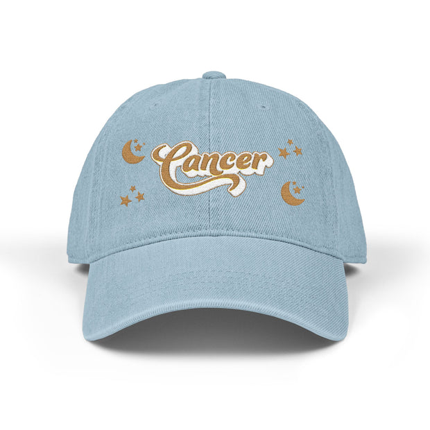 'Cancer' Denim Embroidered Cap