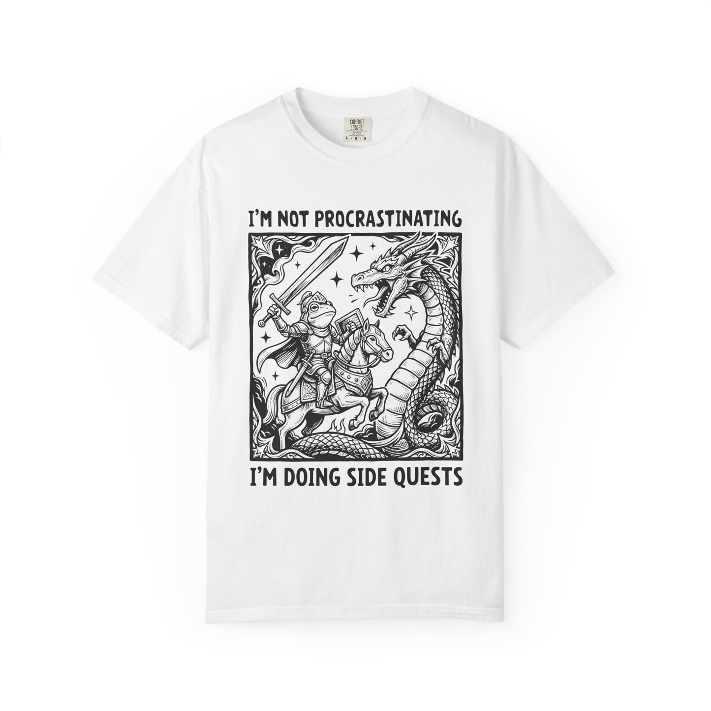 I'm Not Procrastinating I'm Doing Side Quests T-Shirt, Funny Gamer Tee, RPG Knight vs Dragon Shirt, Fantasy Gaming Graphic T-Shirt, Nerd Gift