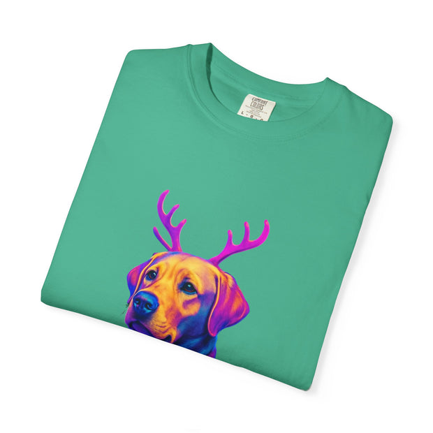 Labrador Retriever with Reindeer Antlers T-Shirt | Neon Holiday Sweater Dog