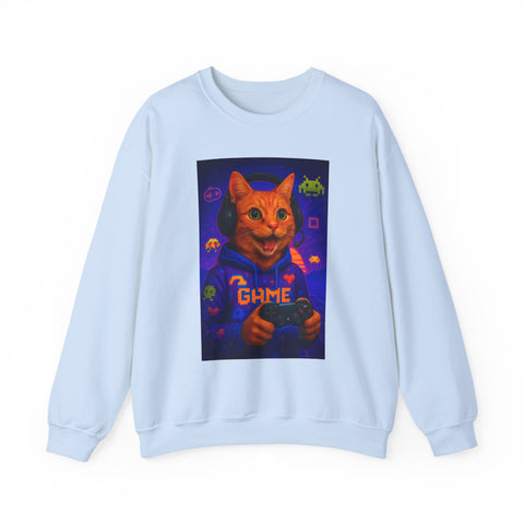 Gaming Cat Crewneck Sweatshirt, Funny Gift for Gamers, Cozy Cat Lover Apparel, Cute Sweatshirt for Gaming Night, Unisex Cat Sweatshirt