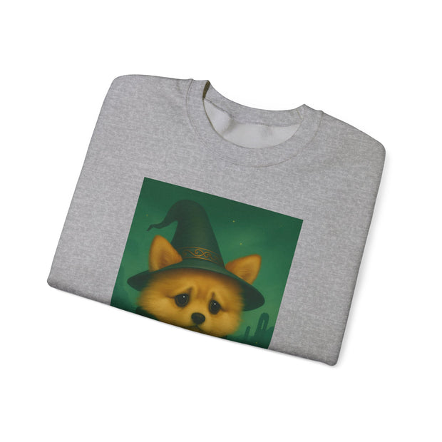 Cozy Witch Pomeranian Dog Sweatshirt, Animal Lover Sweatshirt, Halloween Apparel, Unisex Crewneck, Gift for Dog Mom