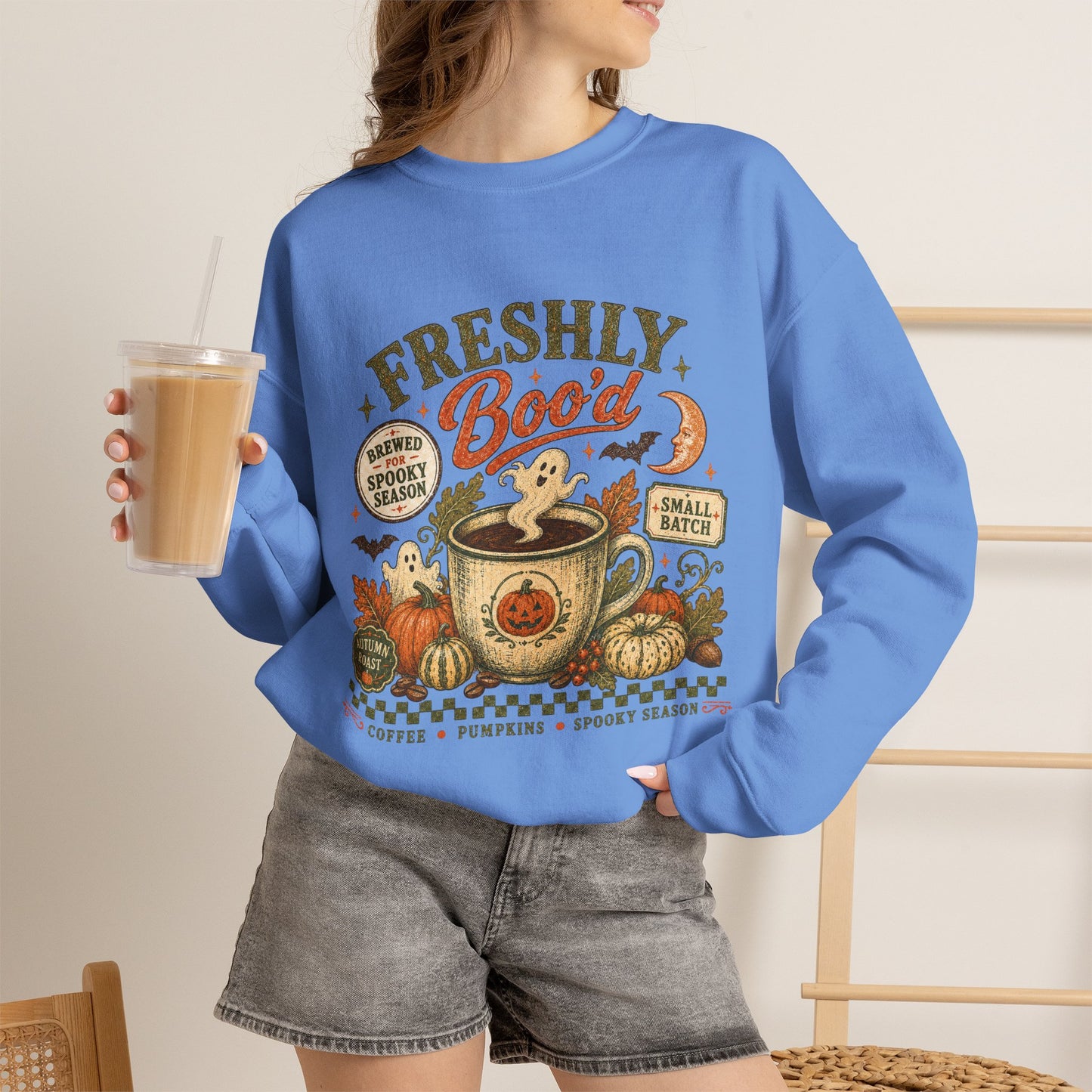 Freshly Boo'd Coffee Crewneck Sweatshirt | Pumpkin Spice Autumn