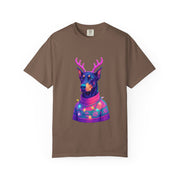 Festive Doberman Holiday T-Shirt, Christmas Shirt, Unisex Gift, Funny Pet Apparel, Cozy Winter Wear, Animal Lover Tee