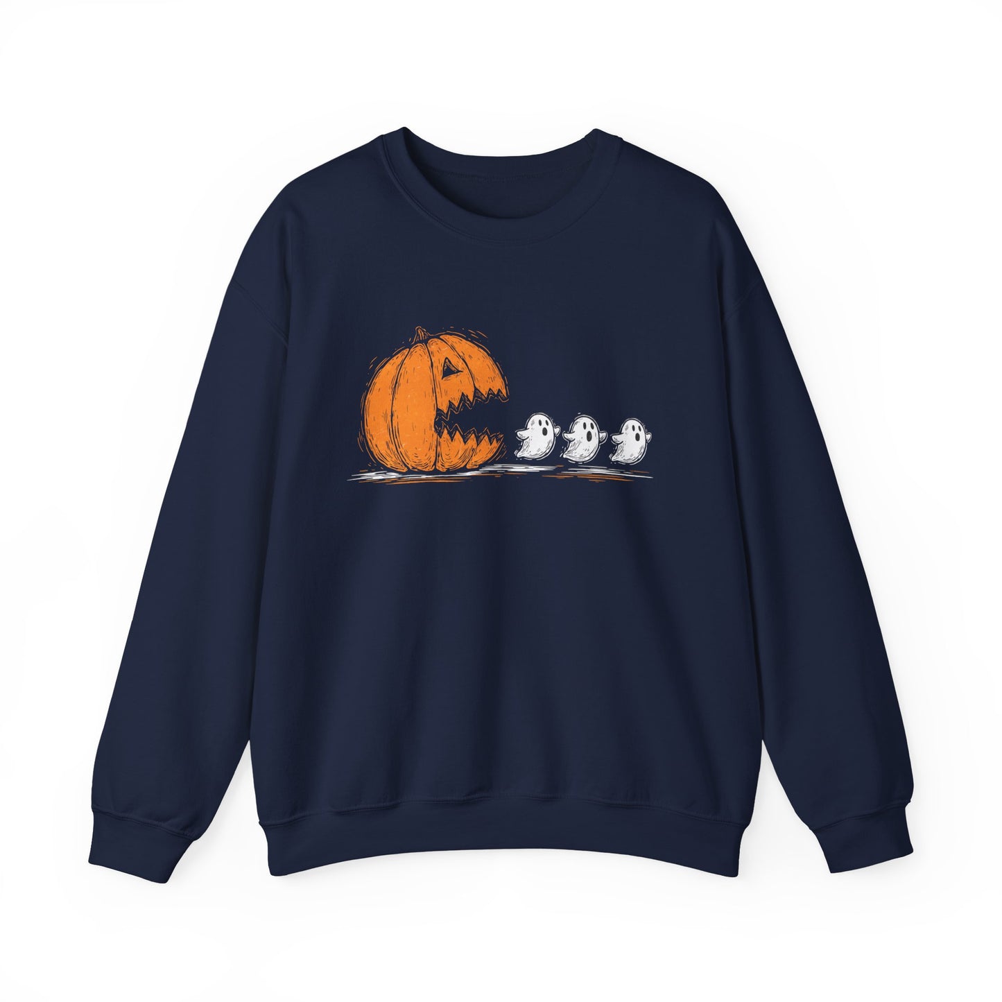 Pumpkin and Ghosts Crewneck Sweatshirt | Halloween Pumpkin Ghost Illustration