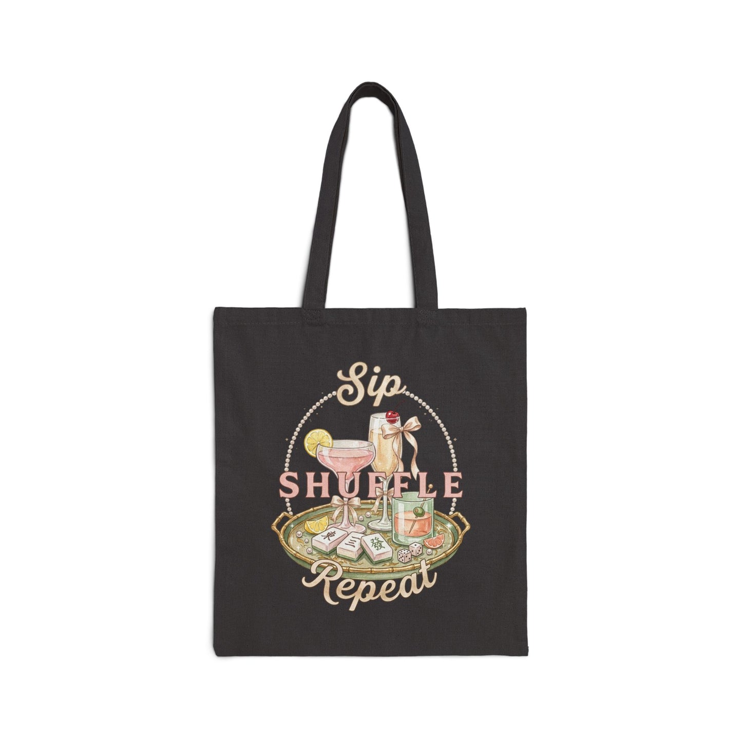 Sip Shuffle Repeat Tote Bag, Mahjong Social Club Canvas Tote, Pastel Girls Night Gift Bag, Mahjong Lover Tote