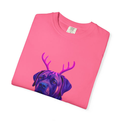 Neon English Mastiff Dog with Antlers T-Shirt | Christmas Sweater Lights Design