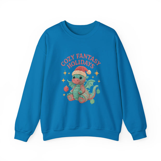 Cozy Fantasy Holidays Sweatshirt, Cute Dragon Gift, Unisex Holiday Apparel, Warm Crewneck Sweater, Casual Winter Outfit