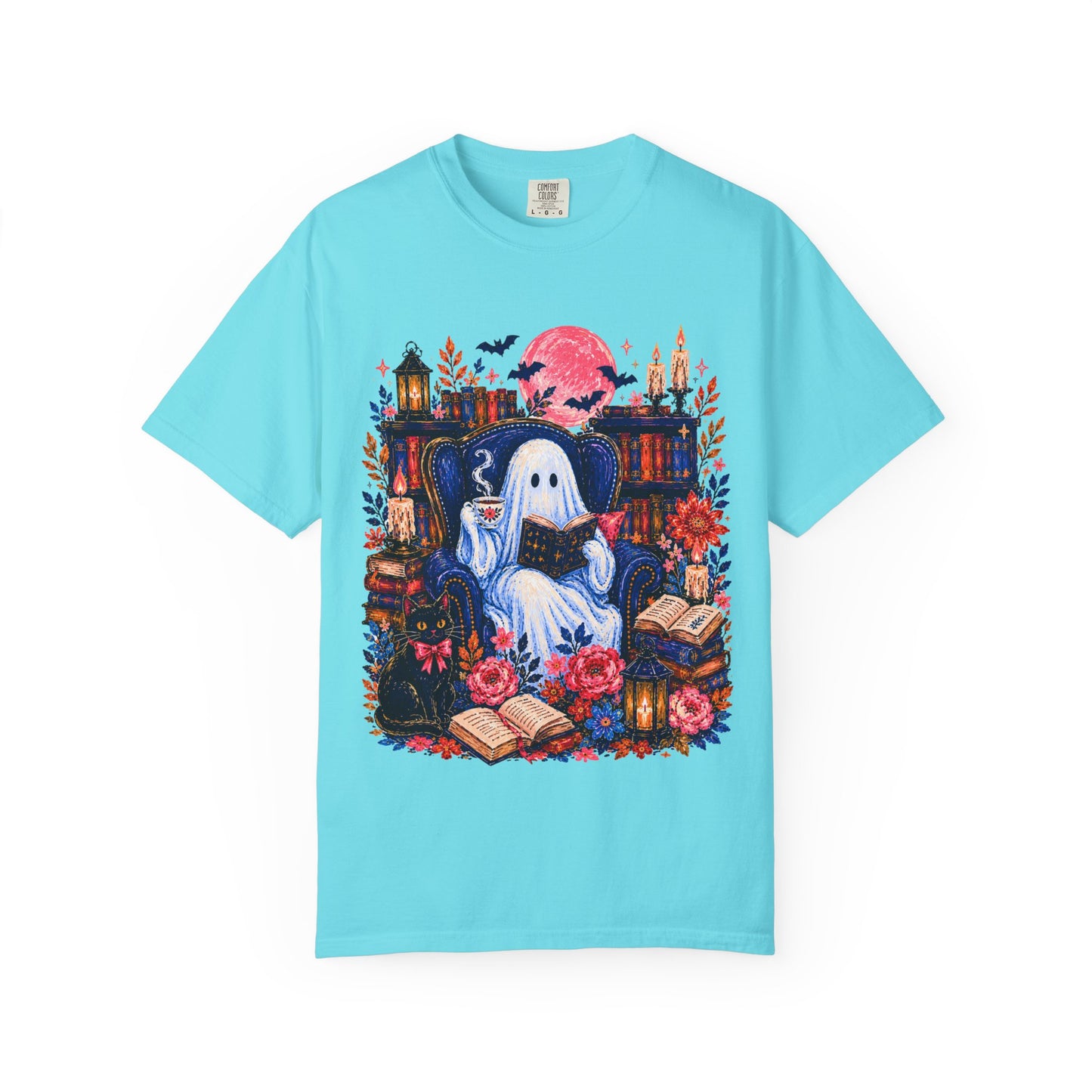 Cozy Reading Ghost T-Shirt | Bookish Halloween Illustration