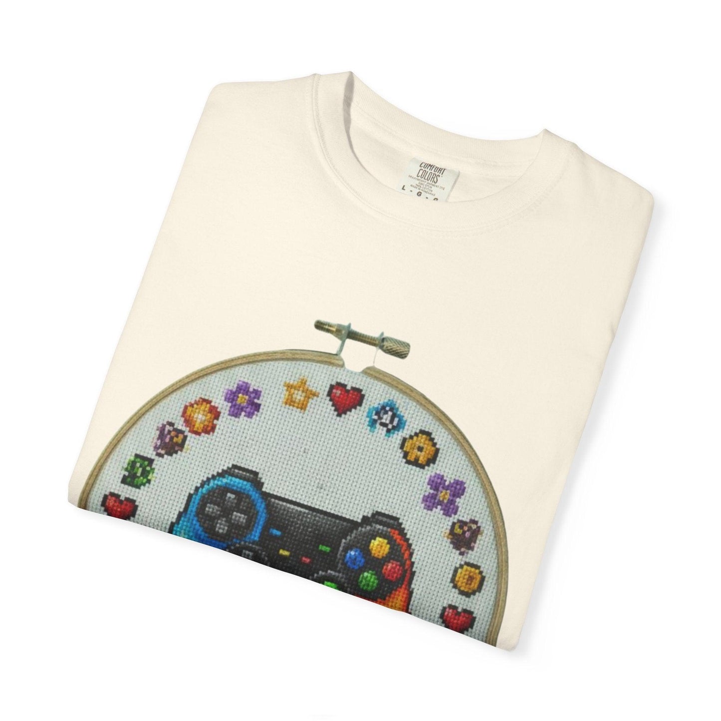 Rainbow Game Controller embroidery hoop T-Shirt | Gamer cross stitch design