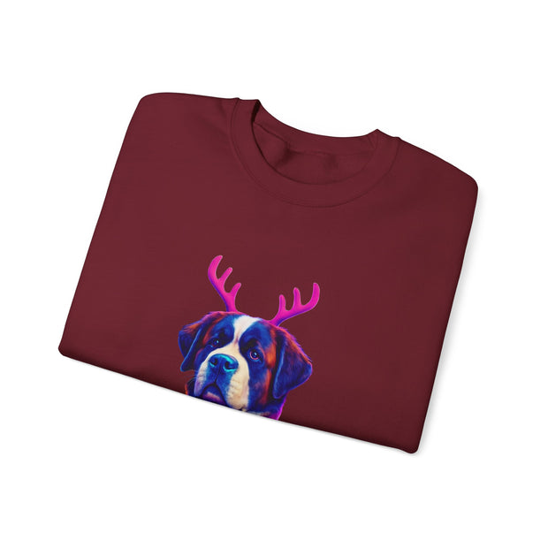 Saint Bernard with Reindeer Antlers sweatshirt | Holiday Dog Sweater Design