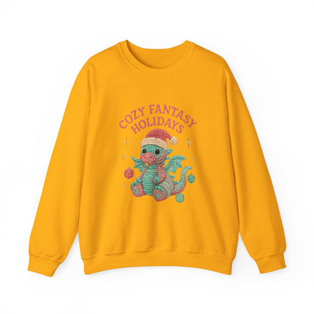 Cozy Fantasy Holidays Sweatshirt, Cute Dragon Gift, Unisex Holiday Apparel, Warm Crewneck Sweater, Casual Winter Outfit