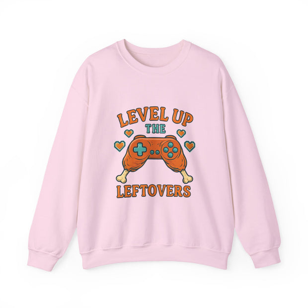 Funny Gamer Sweatshirt, Level Up Leftovers Crewneck, Gifts for Gamers, Casual Wear, Thanksgiving Sweatshirt, Cute Holiday Apparel