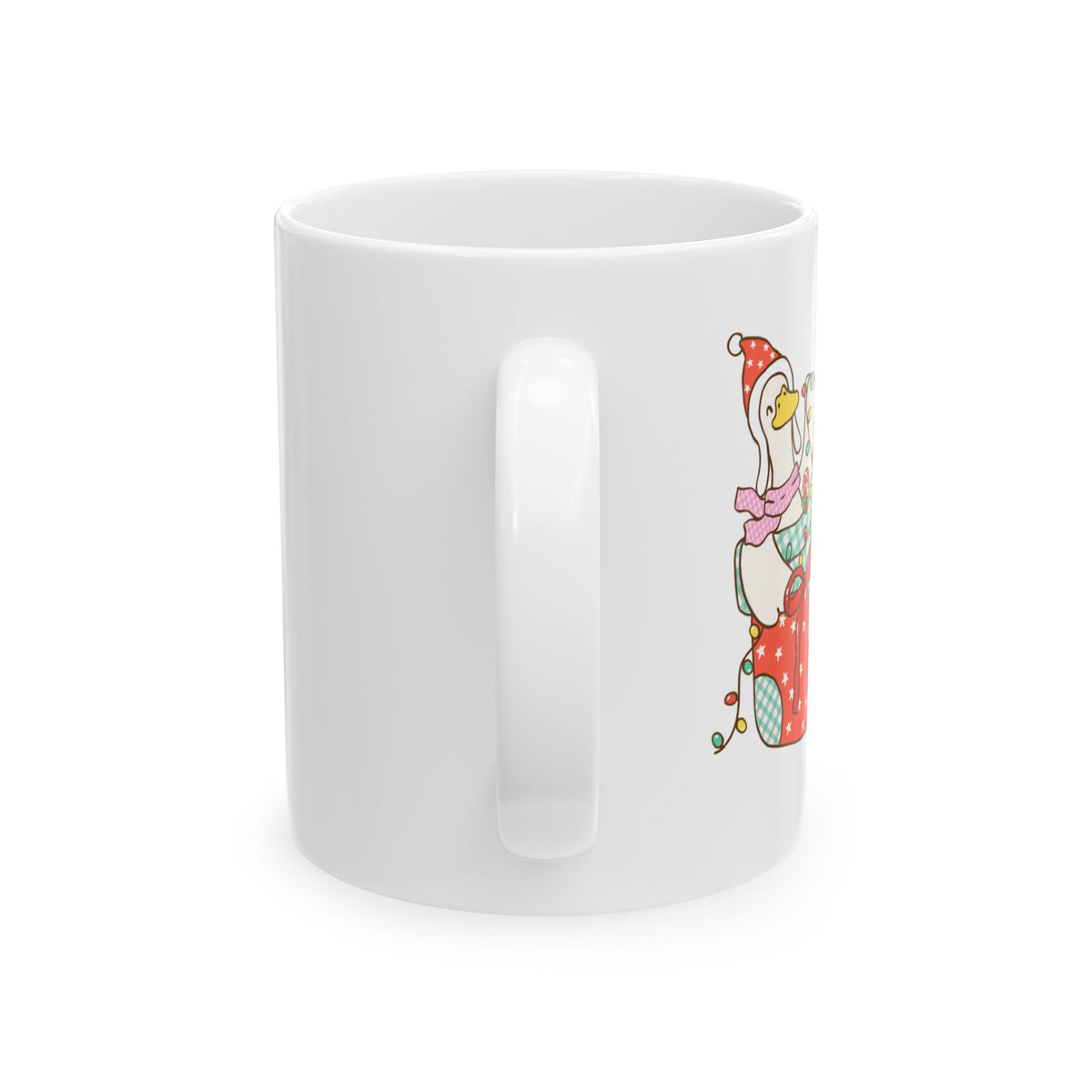Christmas Duck Carrying Presents Mug | Holiday Ceramic Coffee Cup