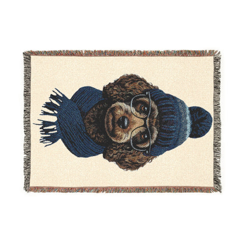 Poodle Wearing Beanie and Scarf Woven Blanket | Cozy Cabin Throw