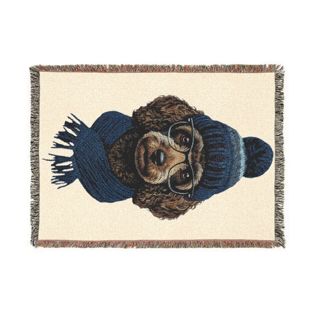 Poodle Wearing Beanie and Scarf Woven Blanket | Cozy Cabin Throw